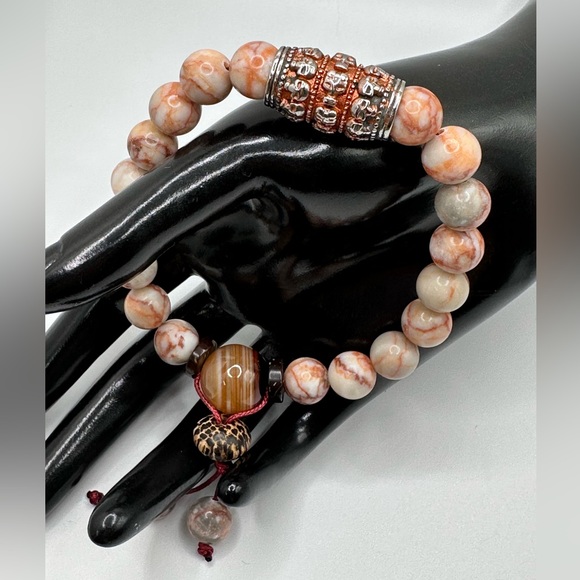 RED VEIN JASPER + AGATE NATURAL BRACELET size 7” - Picture 5 of 7